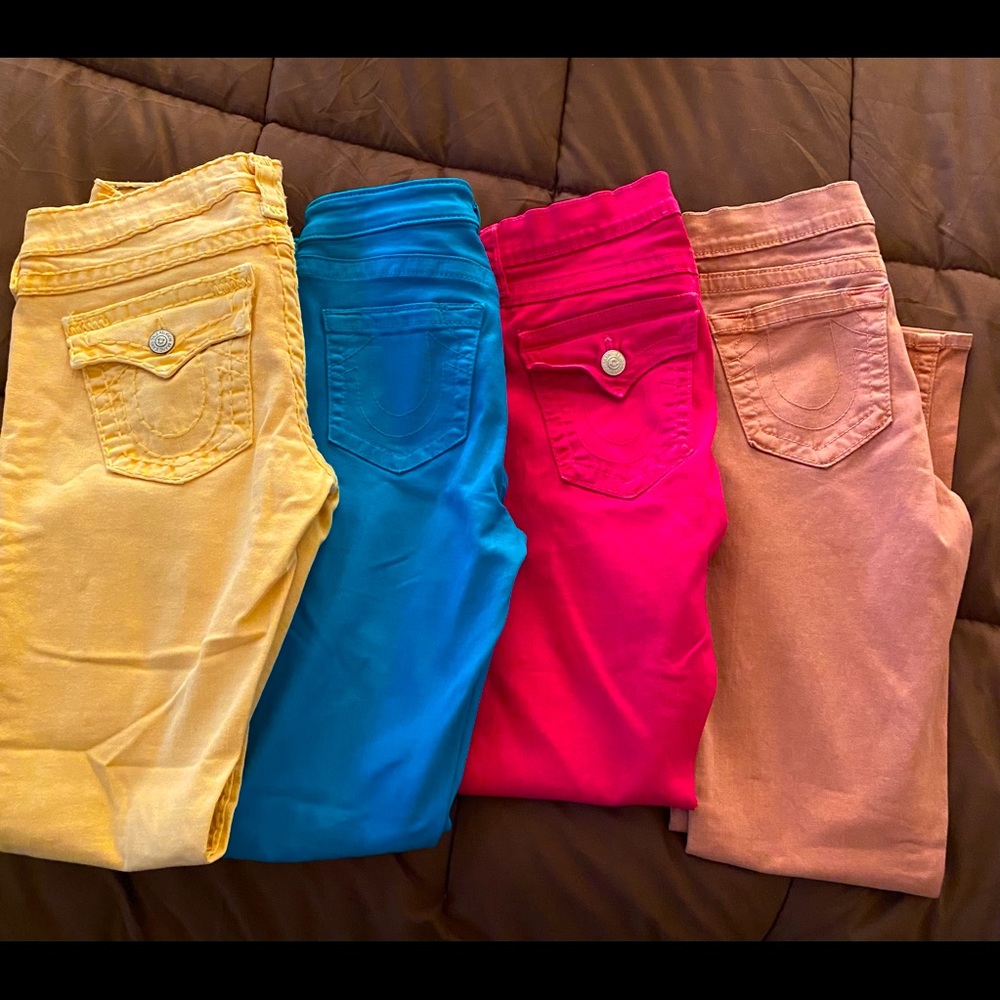 Fuchsia, turquoise and yellow….peach 1’s sold